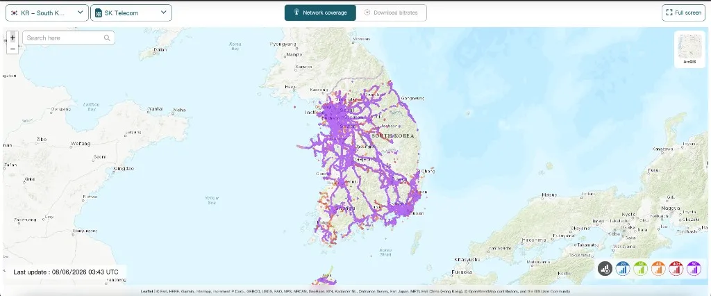 South Korea mobile network coverage heatmap preview